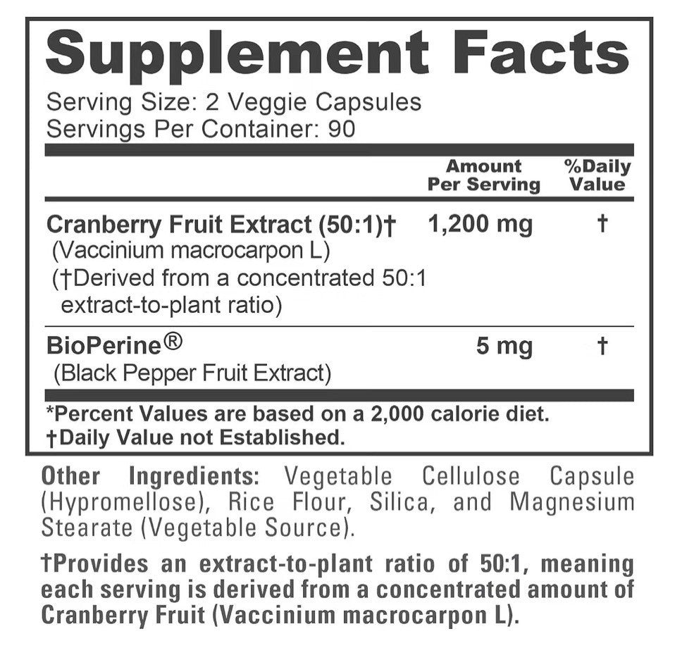 NusaPure Cranberry 1200mg With Bioperine 180 Veg Capsules 90 Servings
