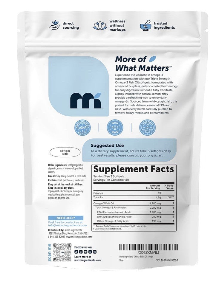Micro Ingredients Triple Strength Omega-3 Fish Oil 4,200 mg Per Serving 240sgel