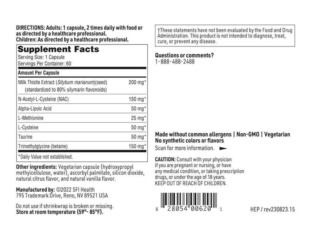 2 Pack SFI Health Hepatothera Liver Support Complex With Milk Thistle & NAC