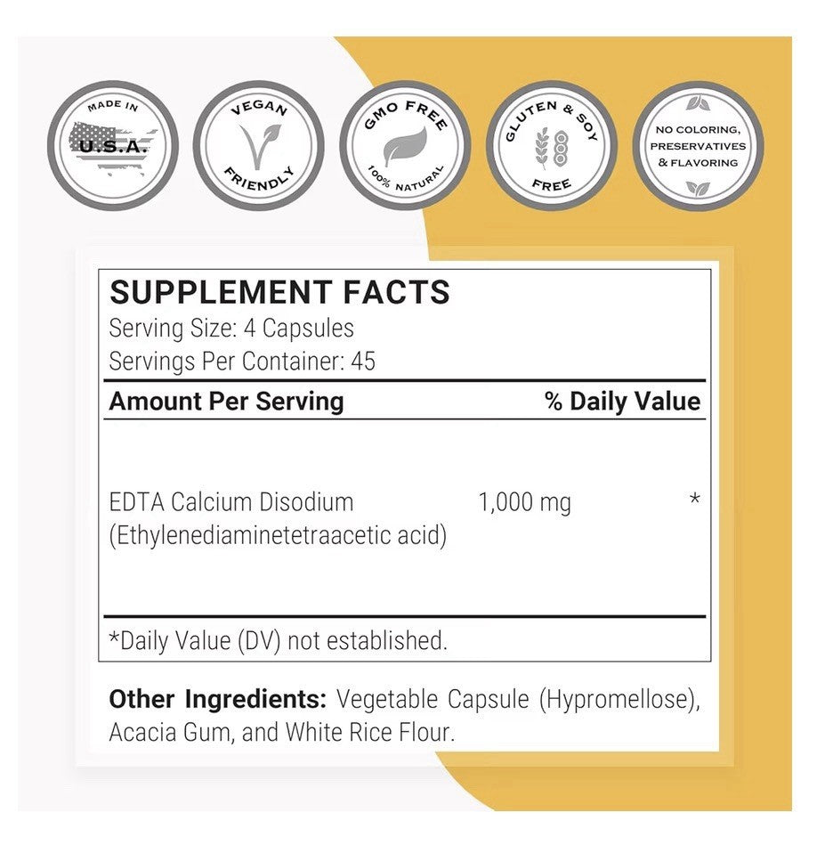 SuperSmart EDTA Calcium Disodium 1000mg per Day Dietary Supplement 180 Capsules