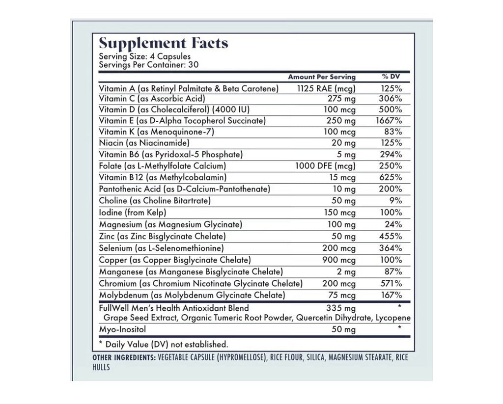 FullWell Fertility Multivitamin for Men Daily Vitamin Conception Support 120caps