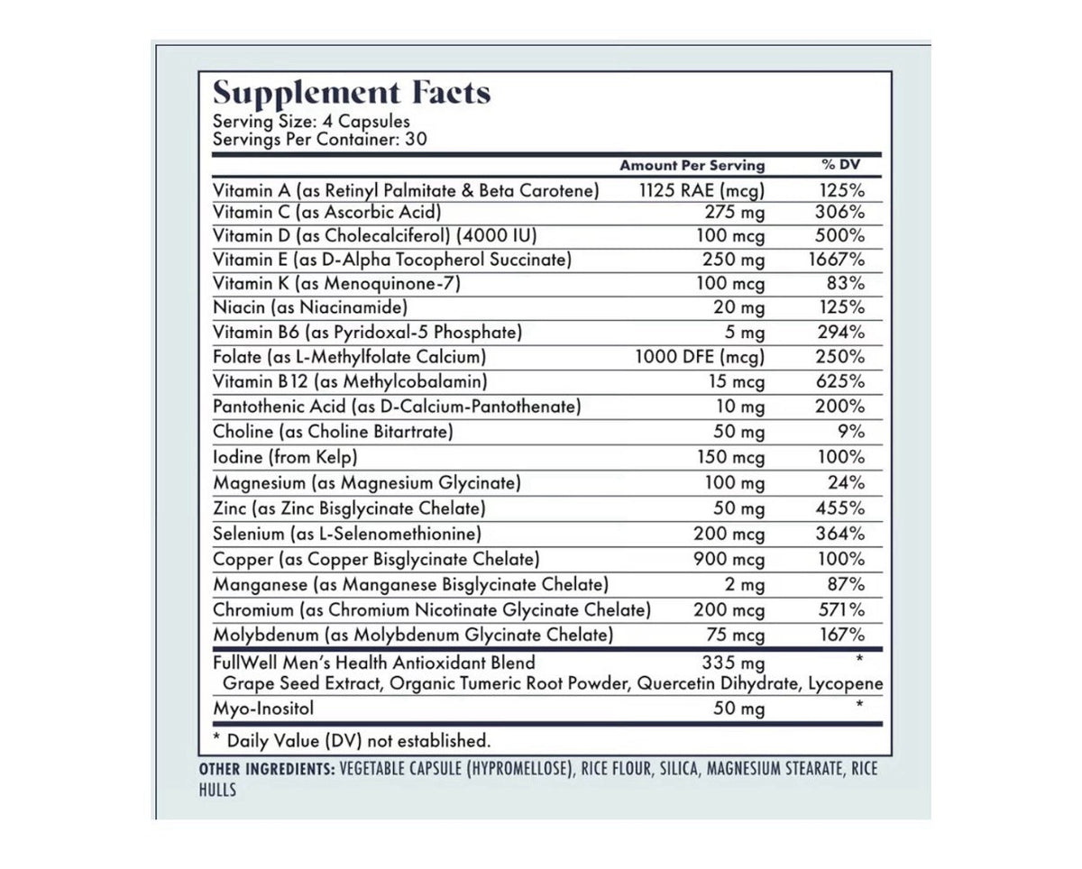 FullWell Fertility Multivitamin for Men Daily Vitamin Conception Support 120caps