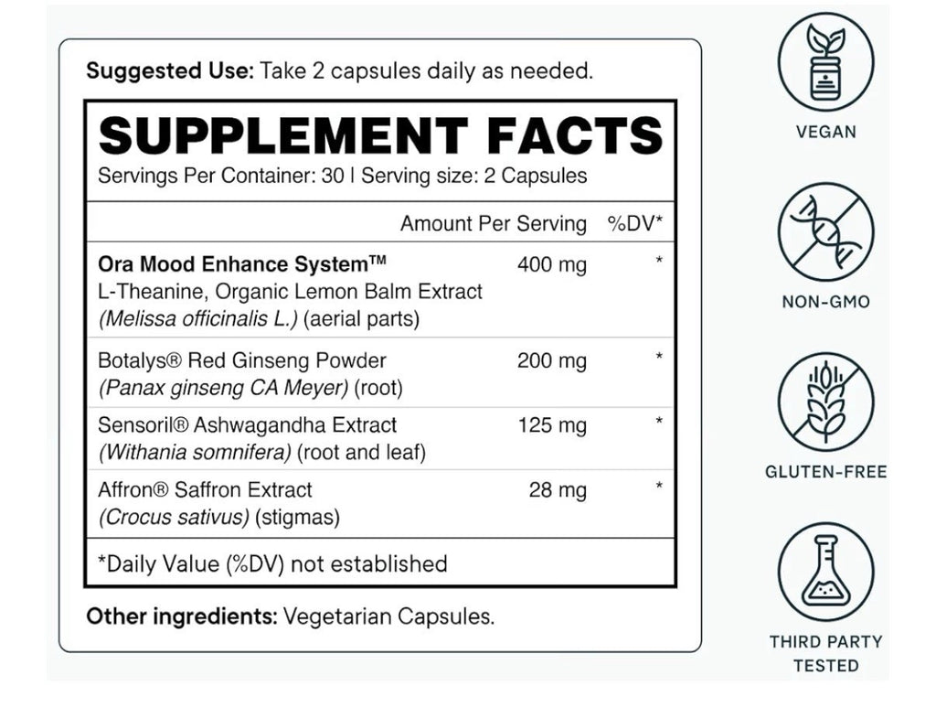 Ora Stress Release stress Support Mood Mental Focus Feel Calm Relaxed 60capsules