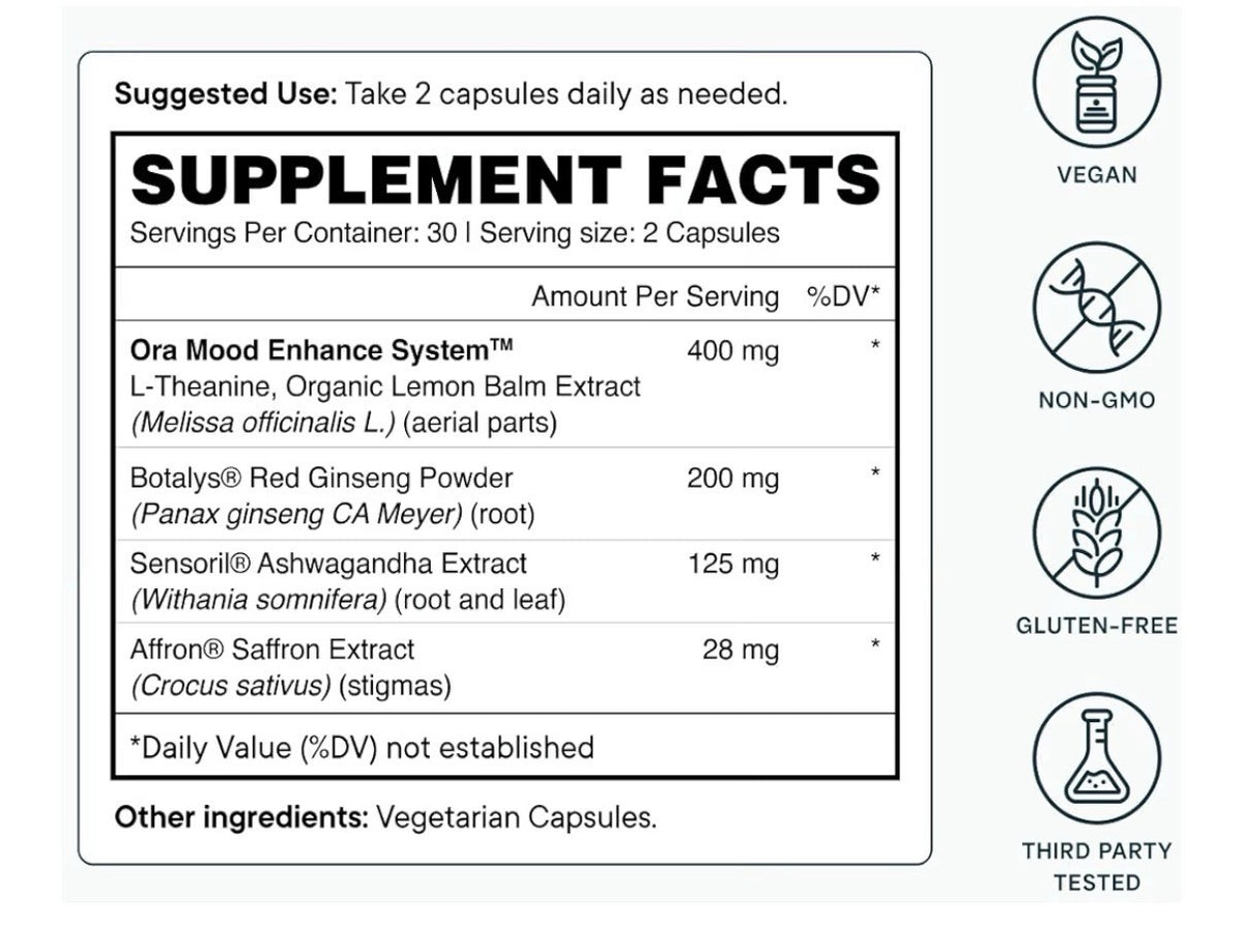 Ora Stress Release stress Support Mood Mental Focus Feel Calm Relaxed 60capsules