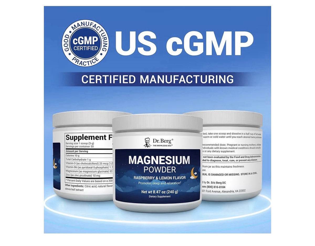 Dr. Berg Magnesium Powder Raspberry Lemon Flavor Sleep Relaxation Stress Relief