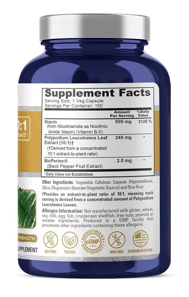 NusaPure Polypodium & Nicotinamide 150 Veg Capsules 150 Servings High Absorption