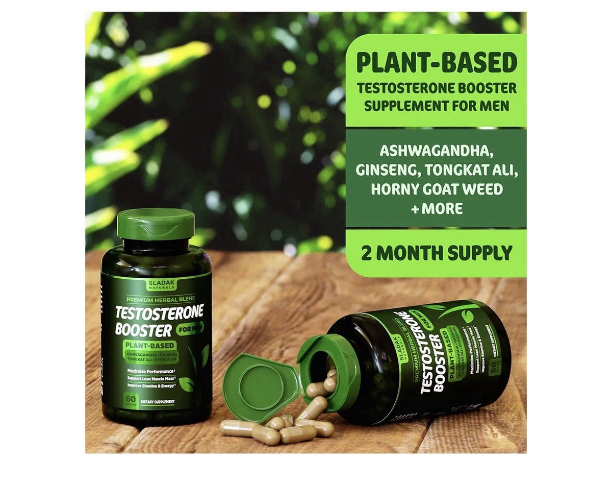 SLADAK NATURALS Testosterone Booster Supplement Men Enhancing Test Boost 2 Pack