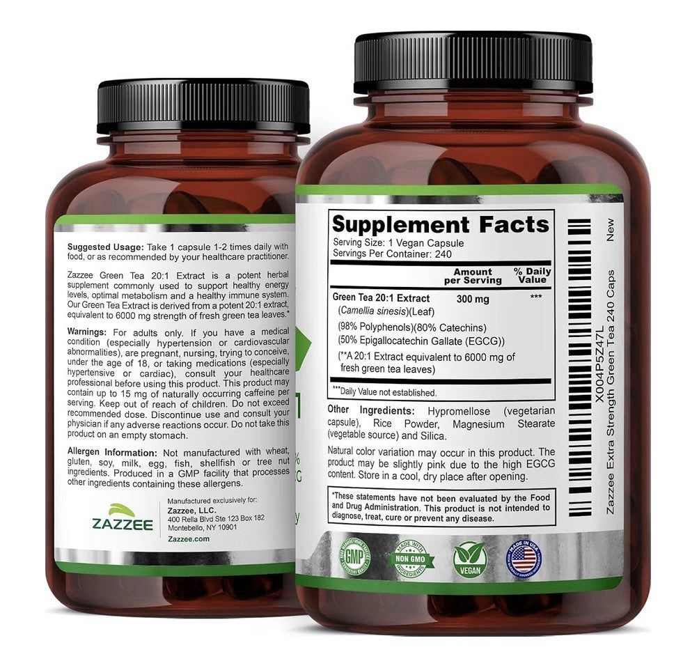 Zazzee Green Tea Supports Optimal Metabolism Healthy Energy Levels 8Month Supply