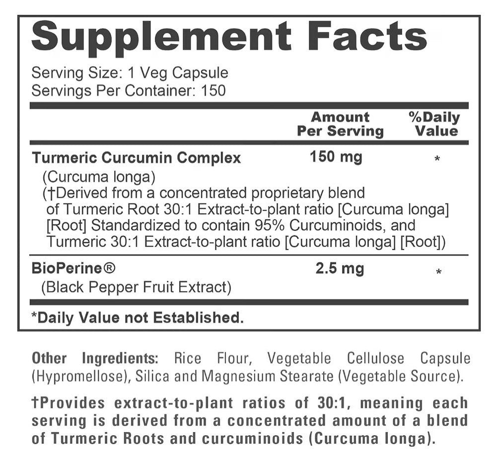 NusaPure Turmeric Curcumin Complex 150 mg Veg Caps with Bioperine 150 Servings