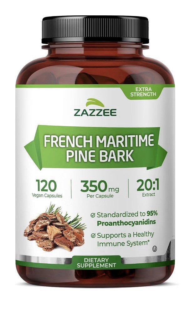 Zazzee French Maritime Pine Bark 95% Proanthocyanidins 4Month Supply 120Capsules