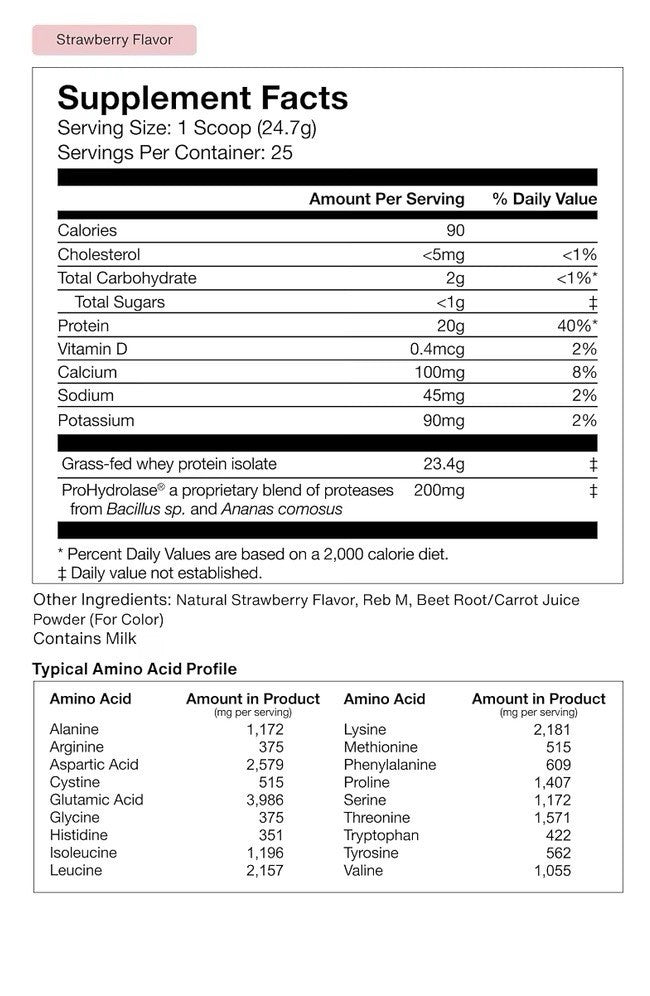 Momentous Whey Protein Isolate Foundational Performance Strawberry Flavor Powder