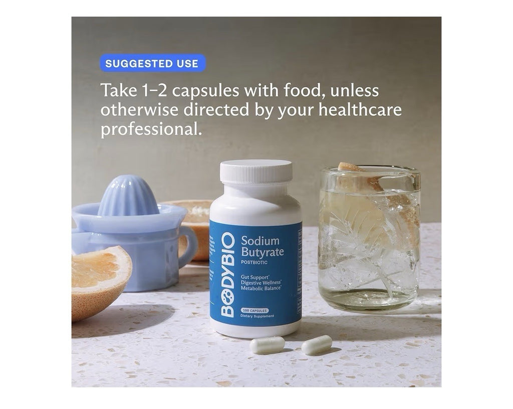 BodyBio Sodium Butyrate Postbiotic Gut Health Digestive Metabolic Balance 100cap