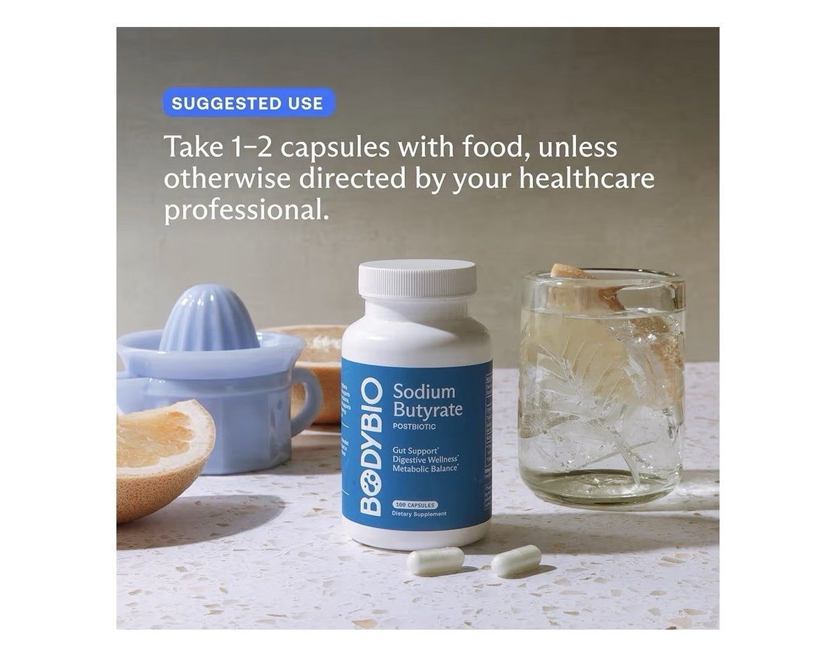 BodyBio Sodium Butyrate Postbiotic Gut Health Digestive Metabolic Balance 100cap