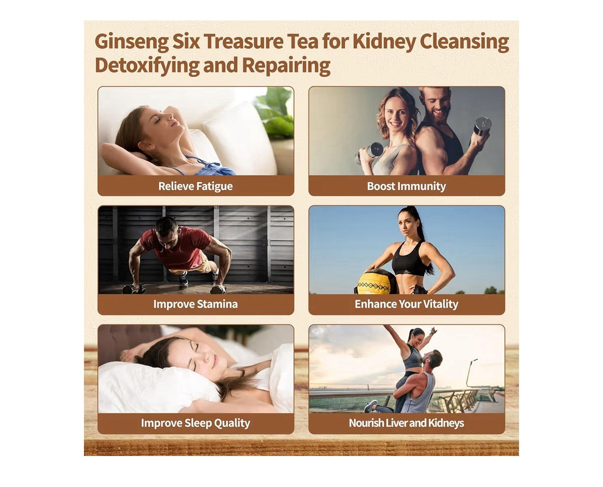 Solisleaf Ginseng Six Treasure Herbal Antioxidant Kidney Detox Cleanse 30Teabgas
