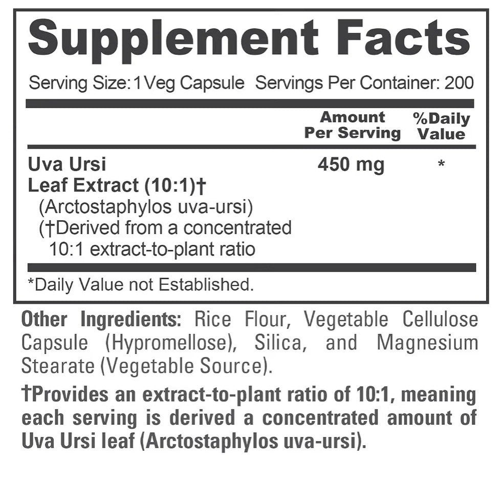 NusaPure Uva Ursi 450 mg Per Capsule 200 Veg Capsules 200 Servings