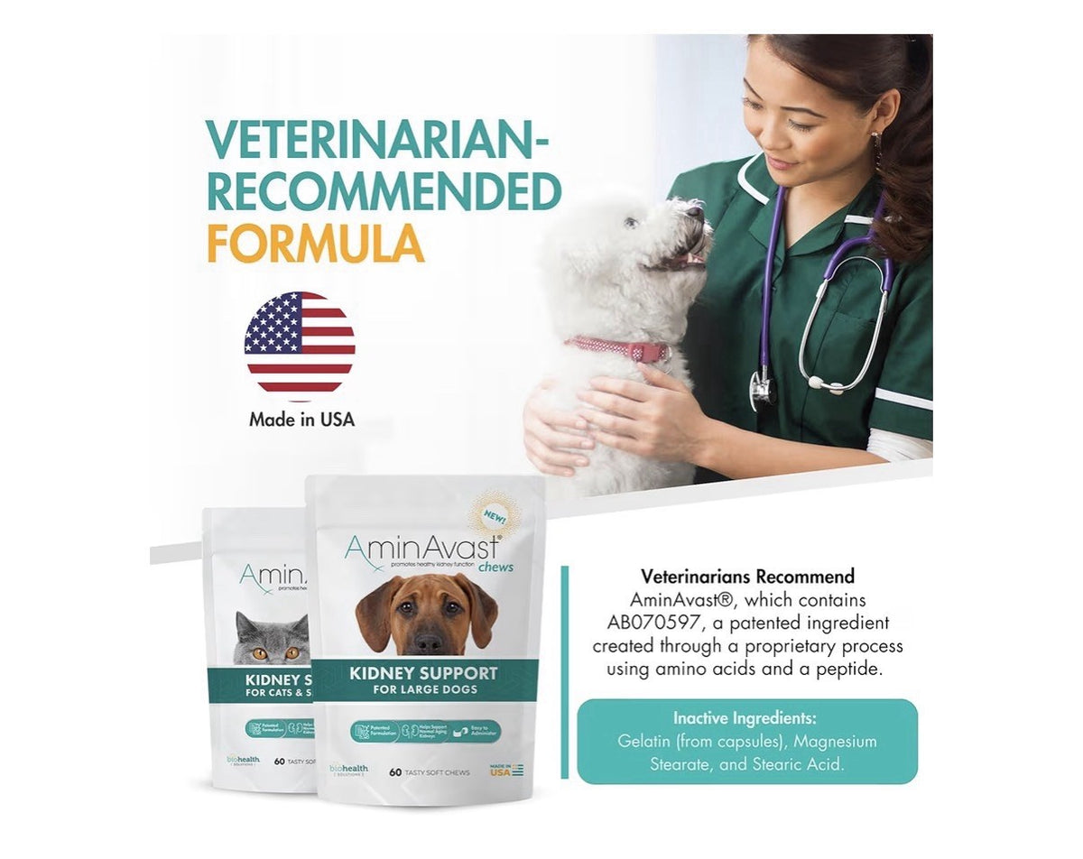 AminAvast Chews Kidney Support For Large Dogs Kidney Function 1000mg 60 Chews