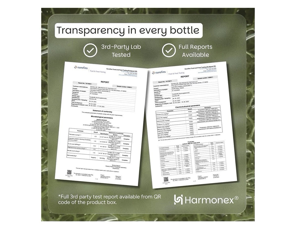 Harmonex Zeolite Detox Micropollutant Binder Gut Digestive Liver Support 100Tabs
