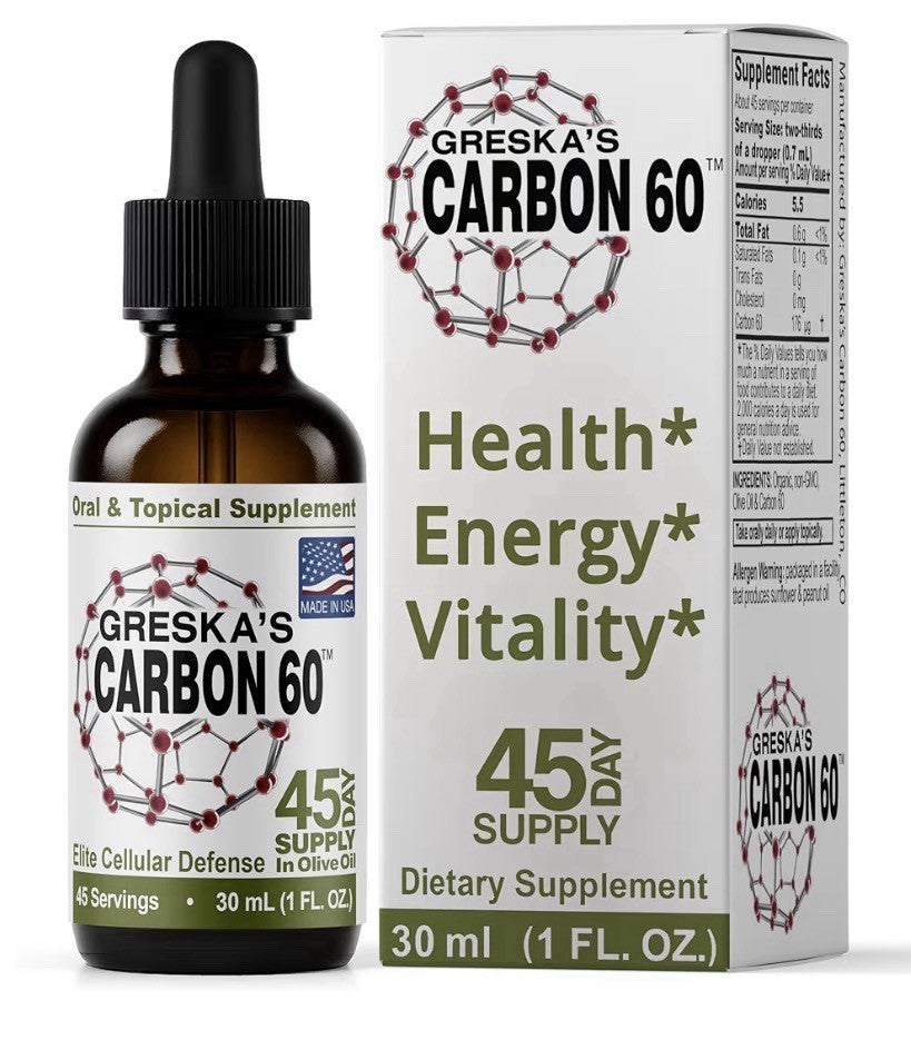 Greska's Carbon-60 Organic Olive Oil Health Energy Vitality Focus 45 Day Supply