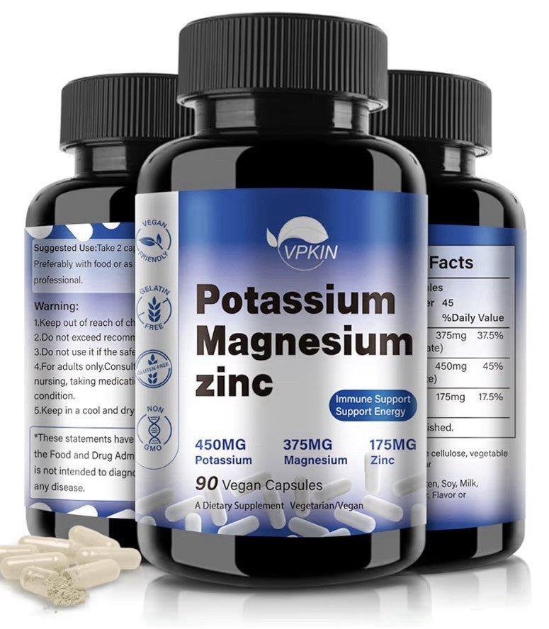 VPKIN Potassium Magnesium Zinc Supplement Immune Energy Support 90 Capsules