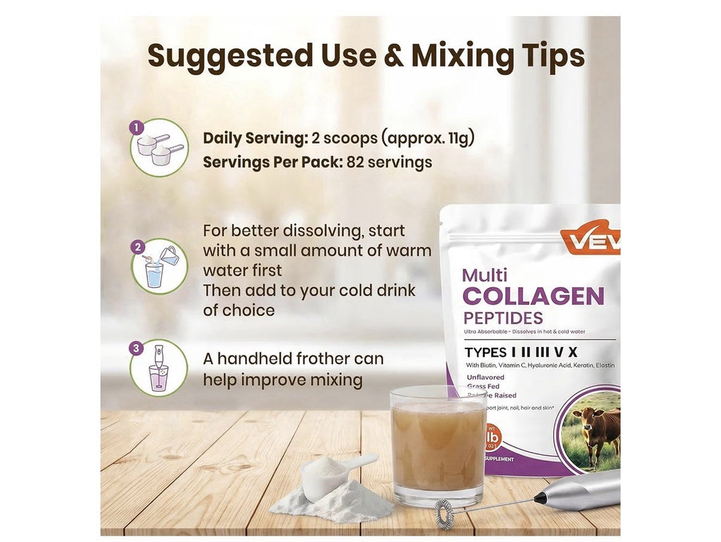VEV Multi Collagen Peptides Powder Types I, II, III, V & X Unflavored 82 Serving