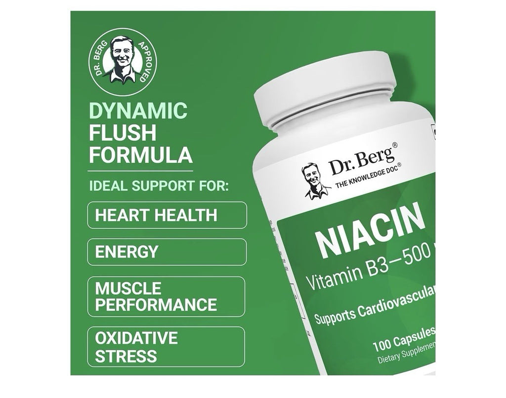 Dr. Berg Niacin Vitamins B3 500 mg Support Cardiovascular Health Brain 100 Caps