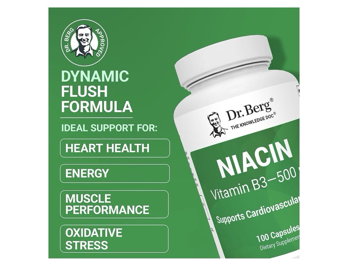 Dr. Berg Niacin Vitamins B3 500 mg Support Cardiovascular Health Brain 100 Caps