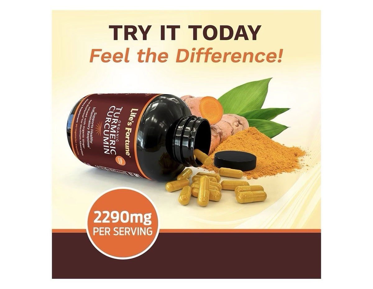 Life's Fortune Organic Turmeric Curcumin Healthy Inflammatory Response 90Capsule