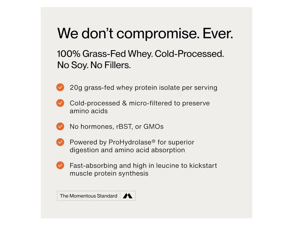 Momentous Whey Protein Isolate Foundational Performance Strawberry Flavor Powder