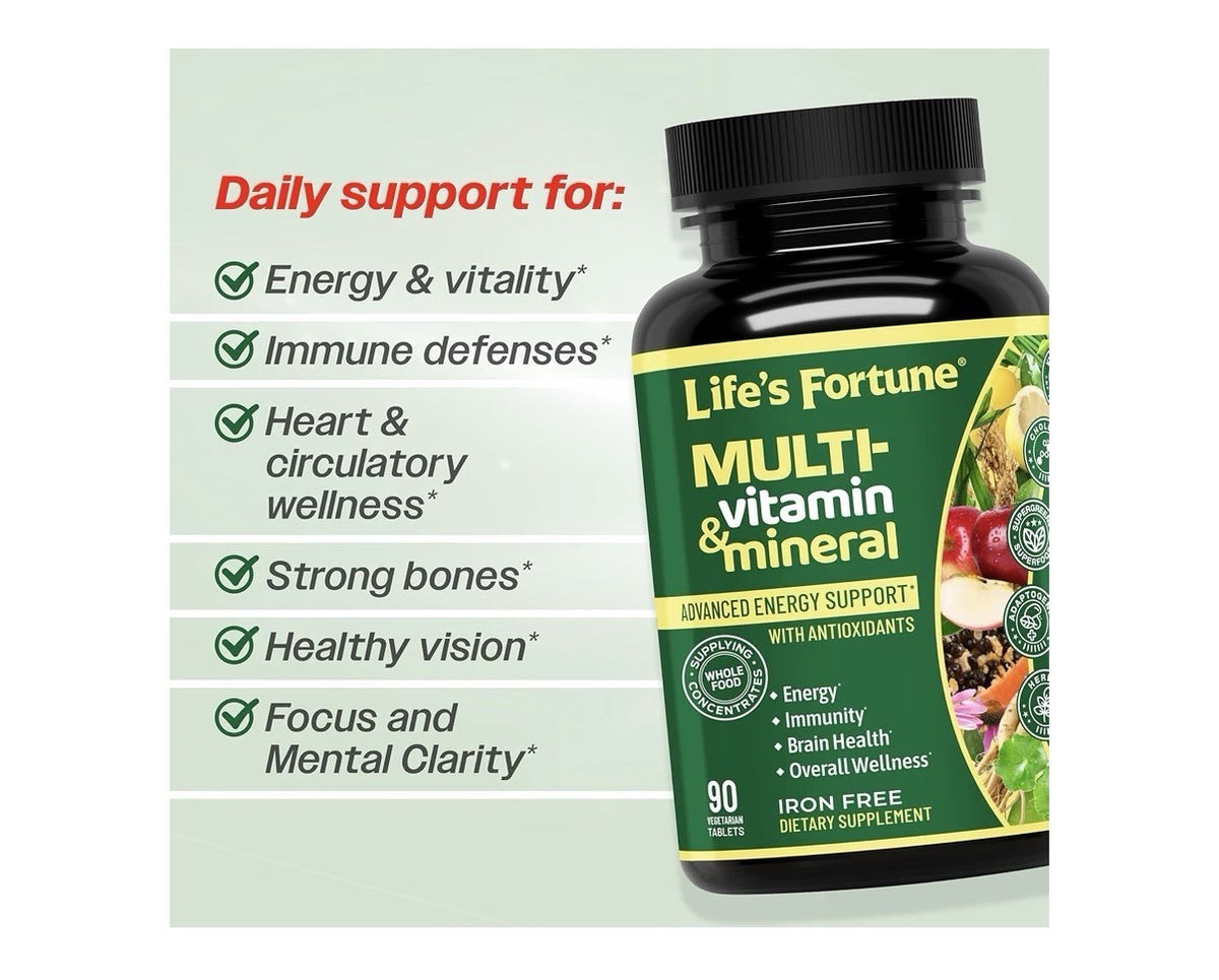 Life's Fortune Multivitamin Mineral Energy Immunity Brain Overall Wellness 90Tab