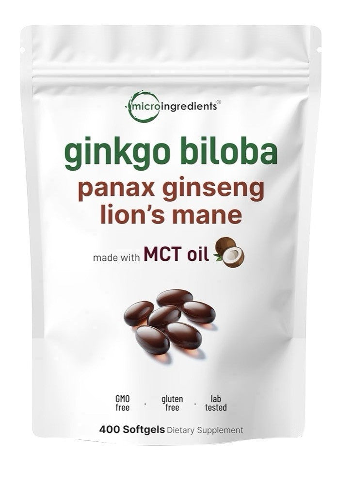 Micro Ingredients Ginkgo Biloba Panax Ginseng Lion’s Mane 400 Softgels