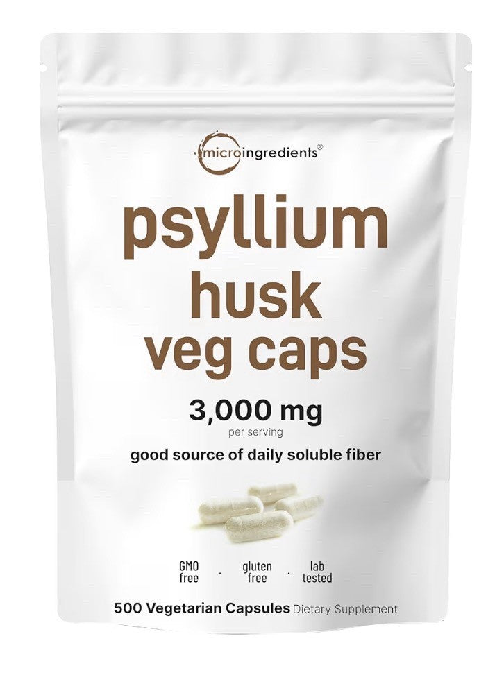 Micro Ingredients Psyllium Husk Capsules 3000mg Per Serving 500 Capsules