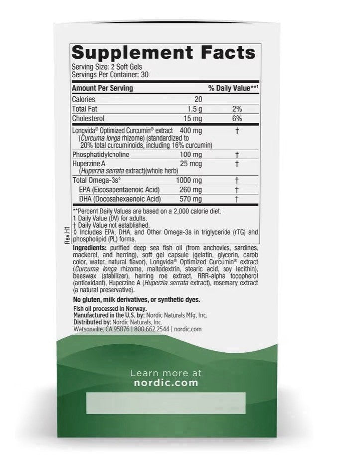 Nordic Naturals Memory Support Omega Blend Curcumin Cognition Support 60SoftGels
