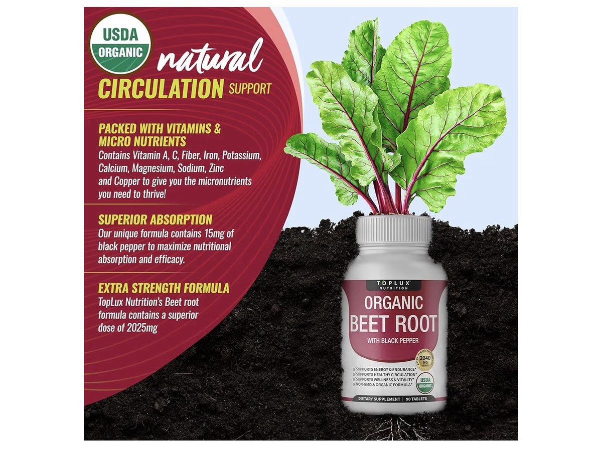 Toplux Organic Beet Root With Black Pepper Powder For Women & Men 90 Tablets
