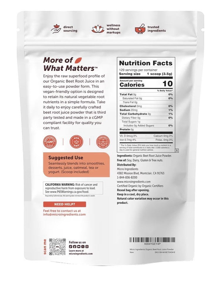 Micro Ingredients Organic Beet Root Juice Powder Raw Superfood 1 Pound