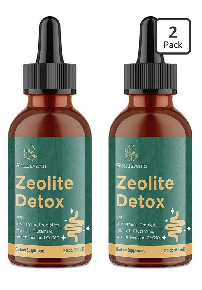 2 Pack Glorithiventa Zeolite Detox Liquid Drops With Vitamin B Probiotic Blend