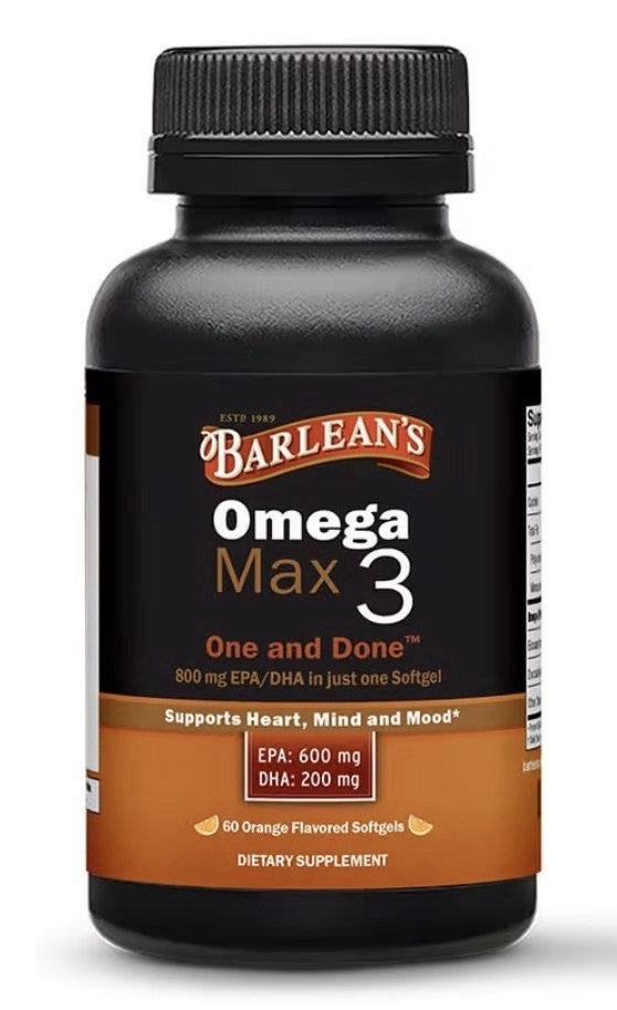 Barlean's Ideal Omega Max 3 Fish Oil EPA DHA 60 Softgels Orange Flavored