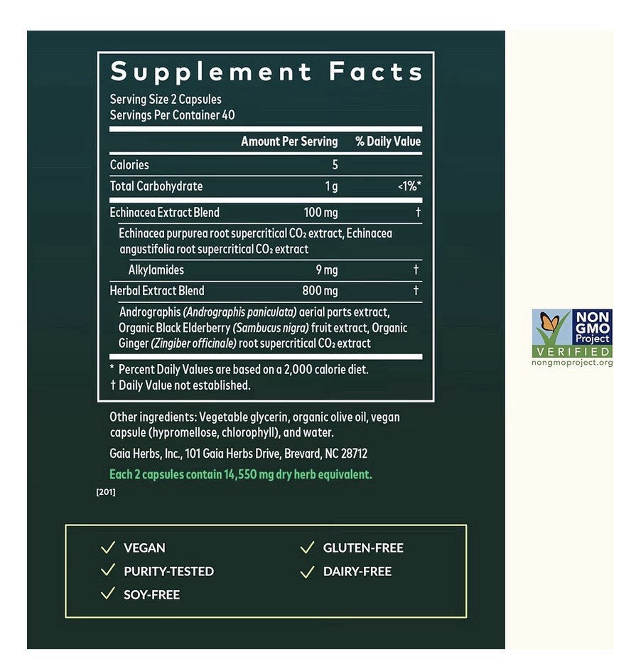  Gaia Herbs Quick Defense Fast-Acting Immune Support Supplement 80 Capsules