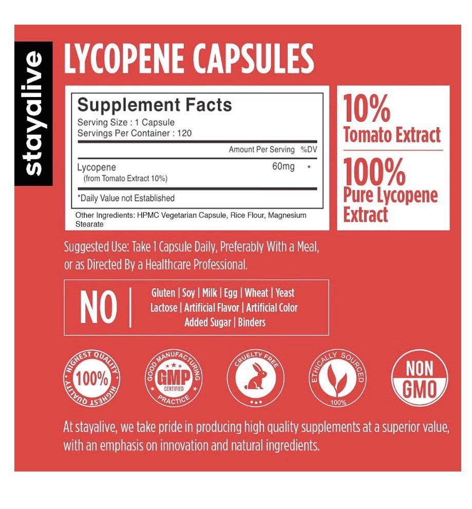 STAY ALIVE Lycopene Supplement for Men Natural Tomato Extract 120 Capsules