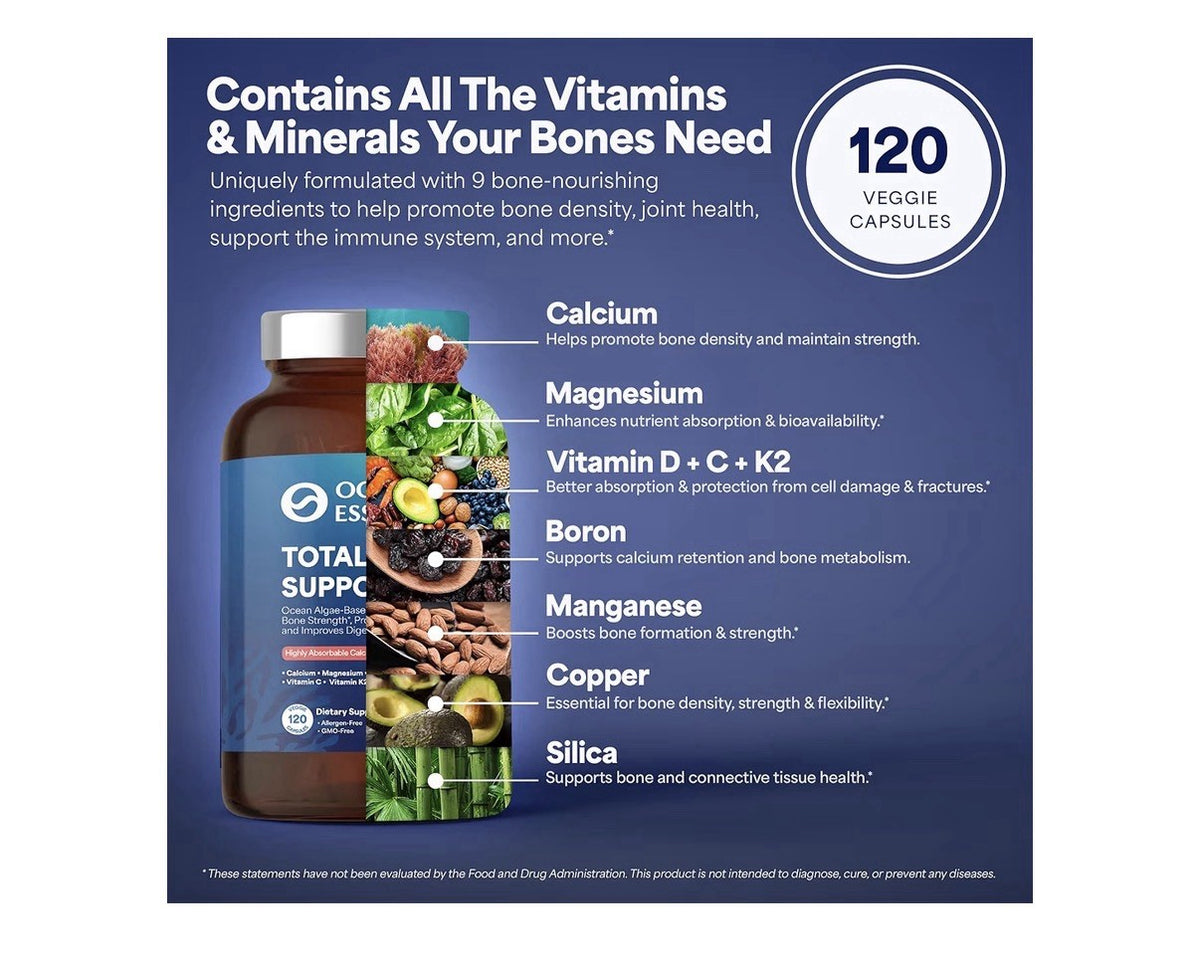 OCEAN ESSENCE Total Bone Support Plant-Based Algae Calcium Supplement 120capsule