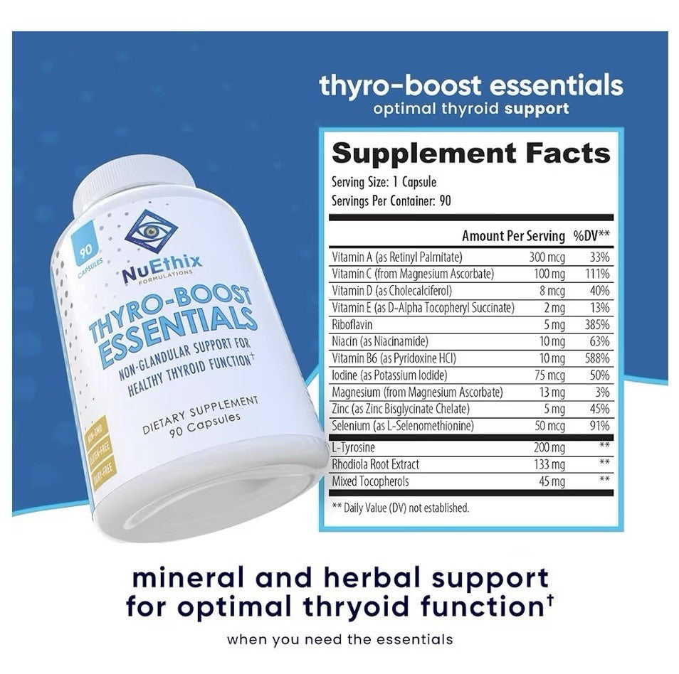 NuEthix Thyro-Boost Essentials Thyroid Nutrient Support 90 Capsules