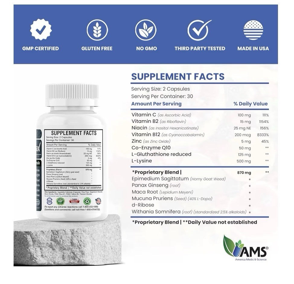 America Medic & Science Sperm Count Max Booster Formula Male Fertility 60capsule