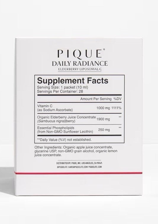 PIQUE Daily Radiance Liposomal Vitamin C Immune Support Radiant Skin 28 Packets