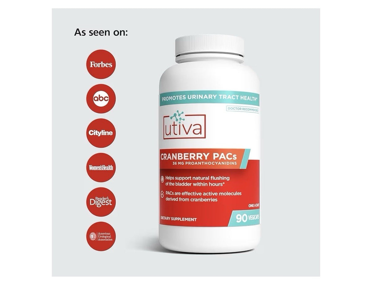 Utiva Cranberry PACs Urinary Tracy Health For Women And Men 90 Capsules