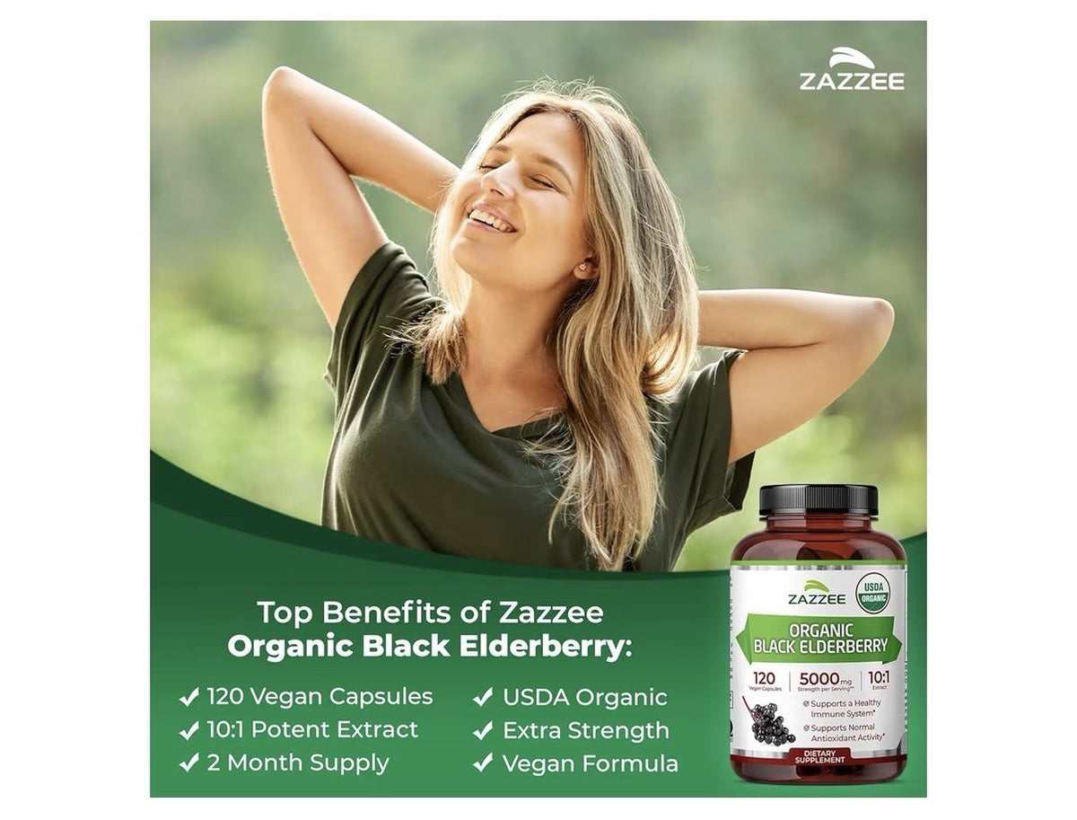 Zazzee Black Elderberry Supports Immune Antioxidant Activity 2Month Supply 120ca
