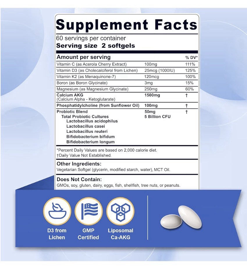 Nextdia Liposomal Calcium AKG Supplement 1500mg with Vitamin D3 & K2 120Softgels