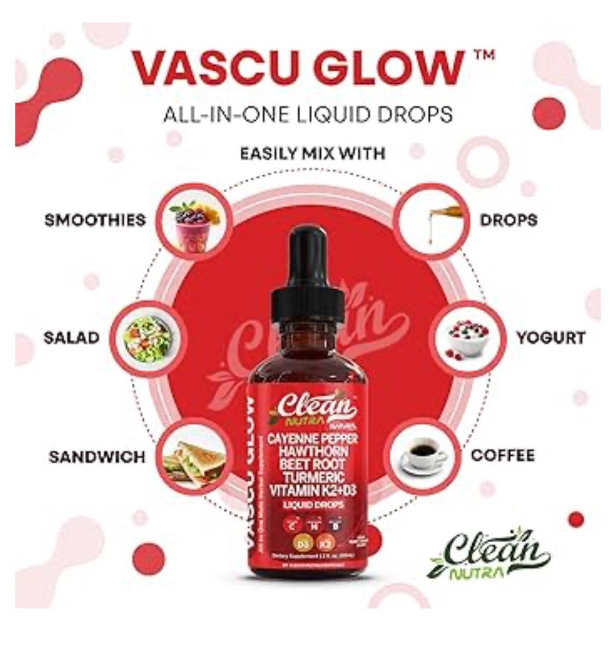 Clean Nutra Cayenne Pepper Drops Vascu Glow Supplement Liquid Drops 2oz
