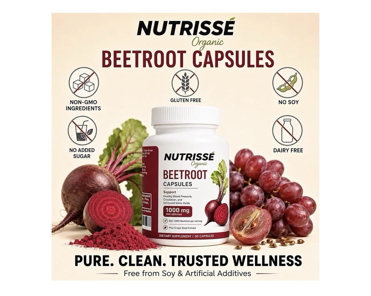 NUTRISSE Beetroot Capsules Blood Pressure Circulation Support Nitric Oxide 90cap