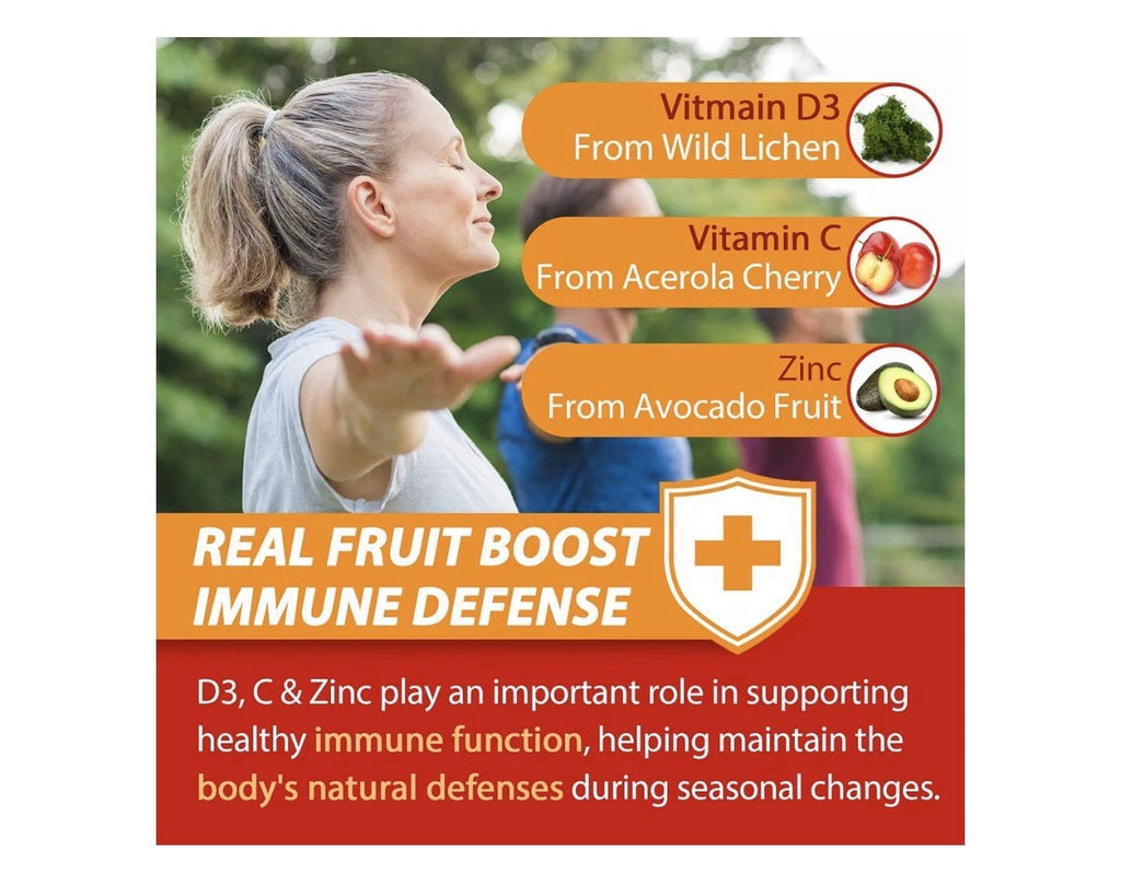 Nextdia D3 + Zinc + C Gummies For Adults 50+ Immune Support 60Gummies Sugar Free