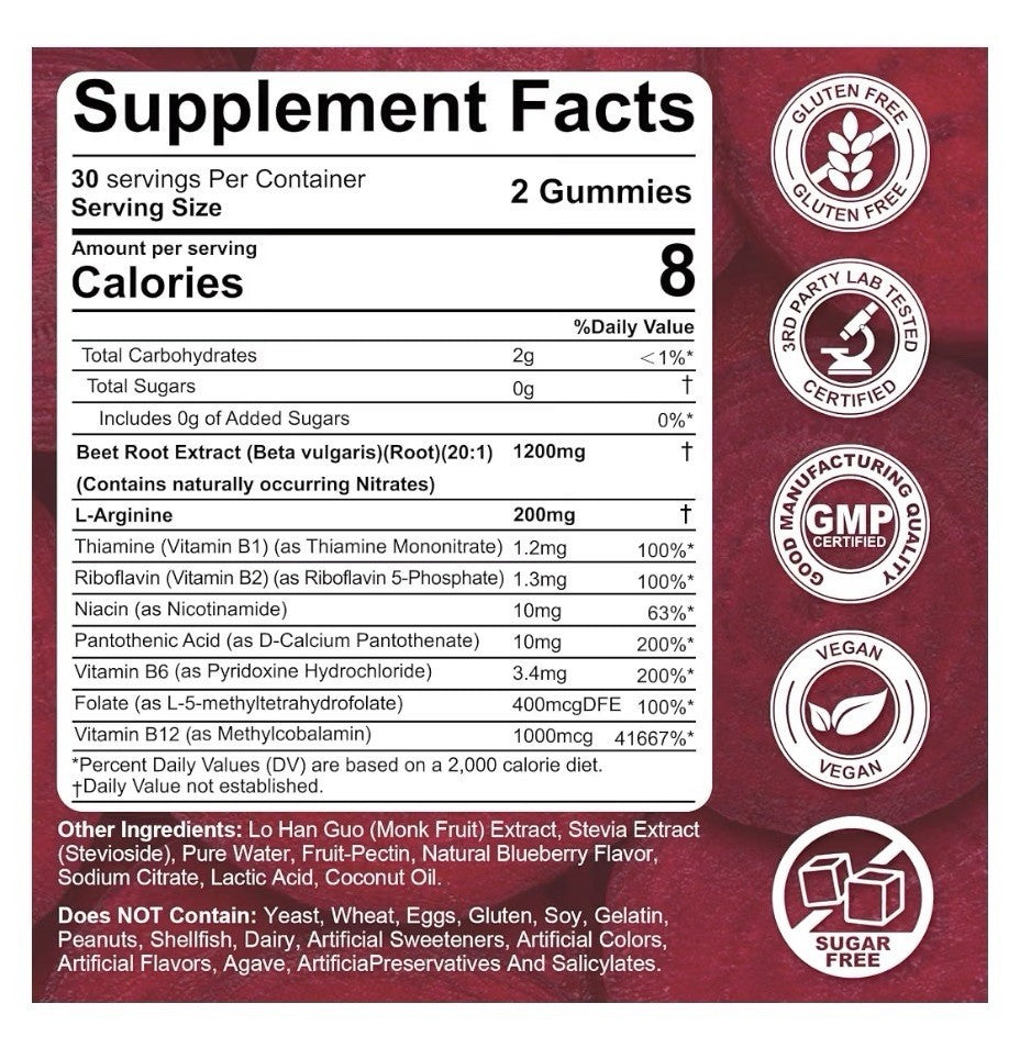 Nextdia Beet Root Gummies +  L-Arginine Nitric Oxide Production 60 Gummies