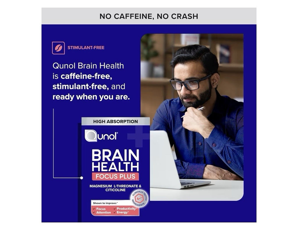 Qunol Brain Health Focus Plus Focus Alertness Productivity Energy 60 Tablets